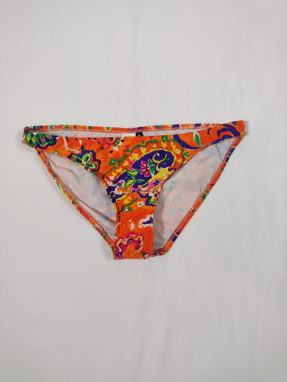 Ralph Lauren Vintage Y2K Neon Paisley Floral Hipster Bikini Bottoms Orange